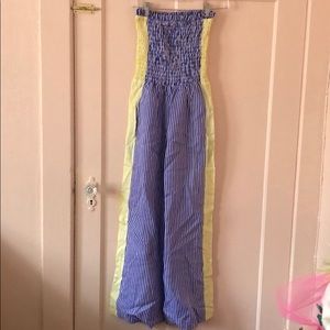 Striped strapless wide leg jumpsuit